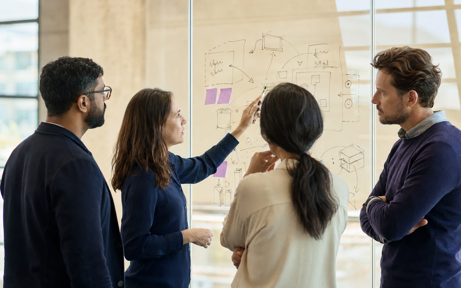 Technology professionals discussing strategy in an innovation setting